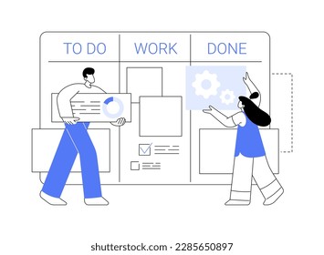 Kanban board abstract concept vector illustration. IT company worker uses kanban board to manage project, organization process, development progress, information on assignments abstract metaphor.