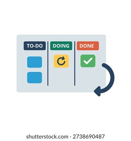 Kanban board with to do doing done columns and workflow arrow task management d