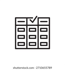 Icono de tablero Kanban que simboliza la visualización de tareas, las etapas del flujo de trabajo y la gestión de flujo, que representa la gestión ágil de proyectos, la metodología Lean, el control del trabajo en curso y la optimización de procesos.