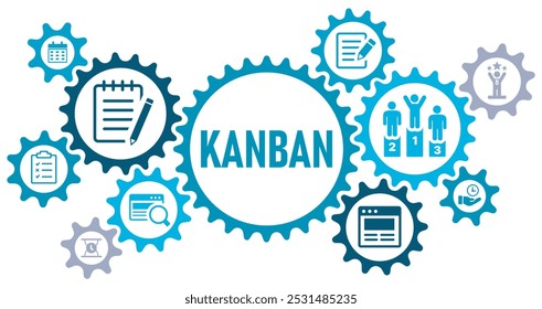 Kanban concept banner website web icons vector illustration with icons of to do, in progress, testing, review, finished, on white background, editable icons