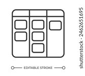 Kanban flowchart linear icon. Board with notes icon. Workflow management. Work in progress. Schedule system. Thin line illustration. Contour symbol. Vector outline drawing. Editable stroke