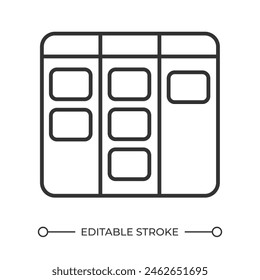 Kanban flowchart linear icon. Board with notes icon. Workflow management. Work in progress. Schedule system. Thin line illustration. Contour symbol. Vector outline drawing. Editable stroke