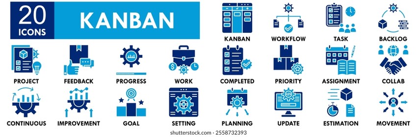 Kanban icon collection set. Containing design management, business, kanban, project, board, work