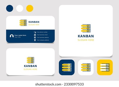 Diseño del logo kanban con eslogan editable. Libro de promoción de marca y plantilla de tarjeta de visita.