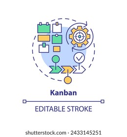 Kanban method multi color concept icon. Team management. Round shape line illustration. Abstract idea. Graphic design. Easy to use in infographic, promotional material, article, blog post