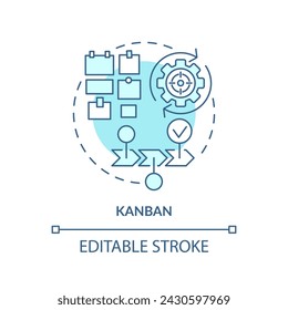 Método Kanban icono de concepto azul suave. Gestión de equipo. Ilustración de línea de forma redonda. Idea abstracta. Diseño gráfico. Fácil de usar en infografía, material promocional, artículo, entrada de blog