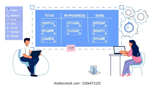 Kanban software development outline concept Agile visual project management method Teamwork Project management framework methodology Strategy for precise and effective coding task Vector illustration
