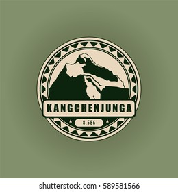 Kanchenjunga, mountain symbol, abstract patch, with name, and height in meters, vector illustration