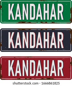 Kandahar road sign ed, green, blue vector illustration, road table