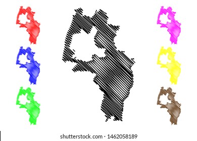 Kandal Province (Kingdom of Cambodia, Kampuchea, Provinces of Cambodia) map vector illustration, scribble sketch Kandal map