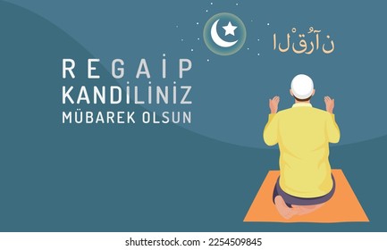 Hayırlı Kandiller. Regaip Kandili, Miraç Kandili, Berat Kandili, Kadir Gecesi Translate: Kandil mubarak Muslim holiday, feast. Islamic holy night concept vector.