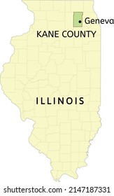 Kane County and city of Geneva location on Illinois state map