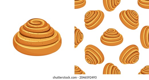 Kanelbulle - Schwedische Zimtwalze. Süße Knospe beliebt in Schweden. Vektorgrafik im Cartoon-Stil. 