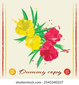 Kaner Nerium Oleander graphic flower for Indian card, invitation