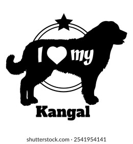 Kangal Hund Silhouette, ich liebe meinen Hund, Hund, Hunderassen, Logo, Vektor, Silhouette, Tier, Illustration, Symbol, Zeichen, schwarz, Haustier,