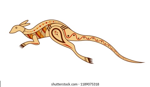 Kangaroo. Aboriginal art style. Vector color illustration isolated on white background.