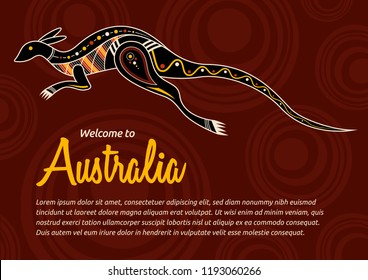 Kangaroo. Aboriginal style. Vector abstract color illustration. Flyer, card template.