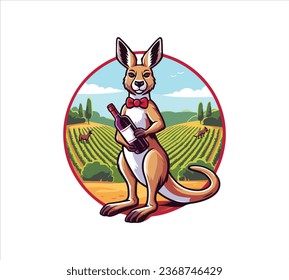 kangaroo animal cartoon mascot wine logo vintage hand drawn illustration