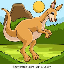 Kangaroo Animal Colored Cartoon Illustration