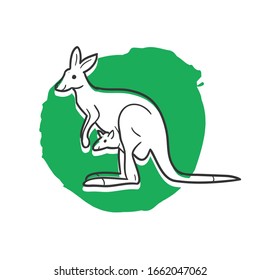 Kangaroo Animal Traditional Doodle. Icons Sketch Hand Made. Design Vector Line Art.