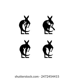 kangaroo animal wildlife australian marsupial modern icon set logo design vector