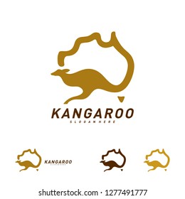 Kangaroo and Australia Map logo Design Vector Template. Kangaroo Land Logo Concepts