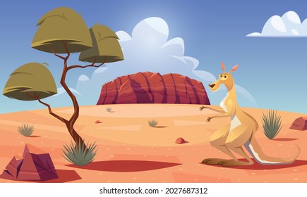 Kangaroo and australian desert landmark scene
