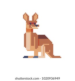 Kangaroo australian safari animal pixel art character element design for stickers, logo, embroidery, mobile app isolated vector illustration. 