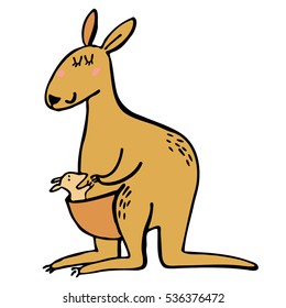 Kangaroo with baby. Animal. Vector graphic art.