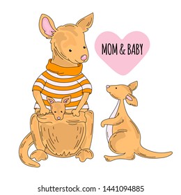 KANGAROO BABY Australian Animal Cartoon Vector Illustration Set