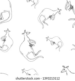 Kangaroo with a baby in the bag. Seamless pattern. Vector illustration.