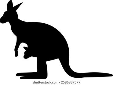 kangaroo with baby black silhouette, vector