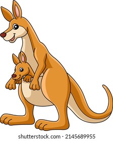 Kangaroo With Baby Cartoon Colored Clipart 