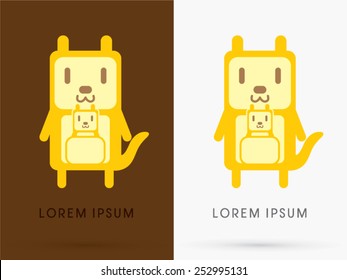 Kangaroo With Baby, Cute Cartoon, Mascot, Toy, Doll, In Simple Geometric Shape, Logo, Symbol, Icon, Graphic, Vector.