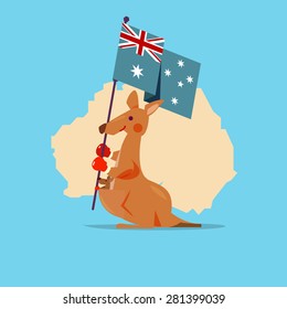 Kangaroo and baby handle Australia flag with map in background. character design.
National Animal - concept - vector illustration