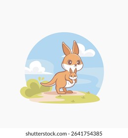 Kangaroo and baby joey animal family, adorable illustration