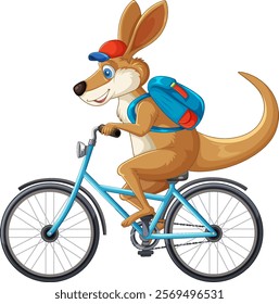 Kangaroo with backpack cycling joyfully on a bike