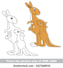 Kangaroo to be traced only of one line, the tracing educational game to preschool kids with easy game level, the colorful and colorless version.