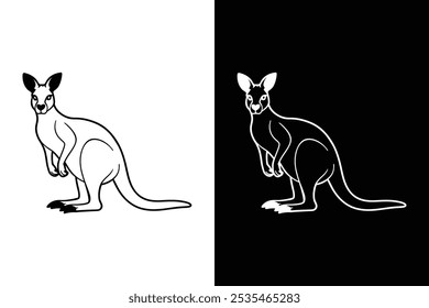 Icono de Vector de silueta negro canguro. Canguro aislado en un fondo blanco.