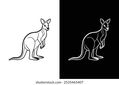 Icono de Vector de silueta negro canguro. Canguro aislado en un fondo blanco.