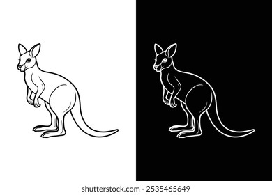 Icono de Vector de silueta negro canguro. Canguro aislado en un fondo blanco.