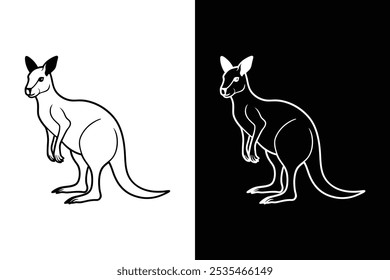 Icono de Vector de silueta negro canguro. Canguro aislado en un fondo blanco.