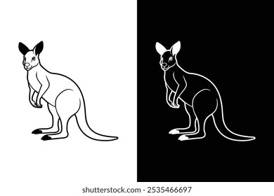 Icono de Vector de silueta negro canguro. Canguro aislado en un fondo blanco.	