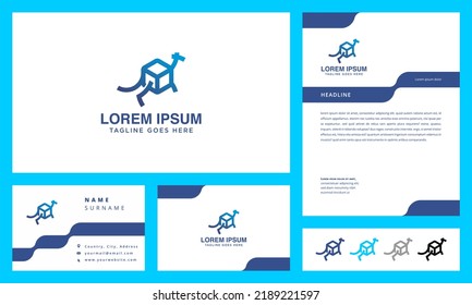 kangaroo box delivery logo business card and letterhead design vector