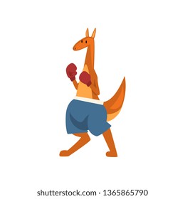 Kangaroo Boxer with Boxing Gloves, Sportive Humanized Animal Cartoon Character Vector Illustration