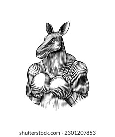 Kangaroo boxer character in a suit. Fashion man in gloves. Animal in Retro Clothing. Vintage engraving style. Hand drawn sketch for typography, logo avatar or tattoo or T-shirts.