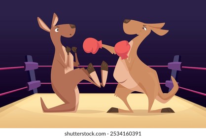 Boxeo de canguro. Auténtico animal australiano peleas de canguro en la arena deportiva