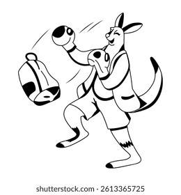 Kangaroo boxing illustration in glyph style 
