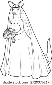 Kangaroo Bride Bunch of Flowers Boda Animal Vector Ilustración de arte gráfico