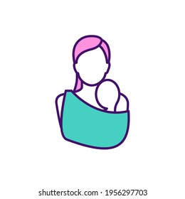 Kangaroo Care RGB Color Icon. Upright Position Against Mother Chest. Skin-to-skin Contact. Promoting Parental Bonding. Keeping Body Warm. Holding Baby Method. Isolated Vector Illustration